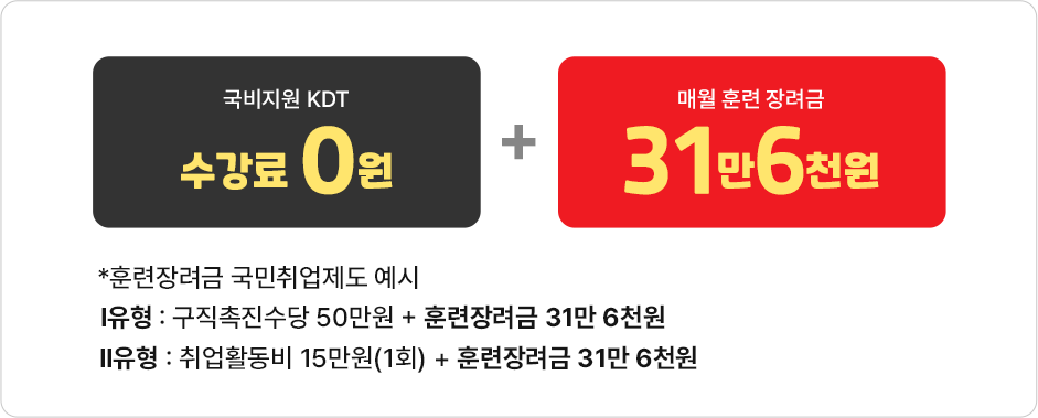 수강료 0원 + 매월 훈련 장려금 안내